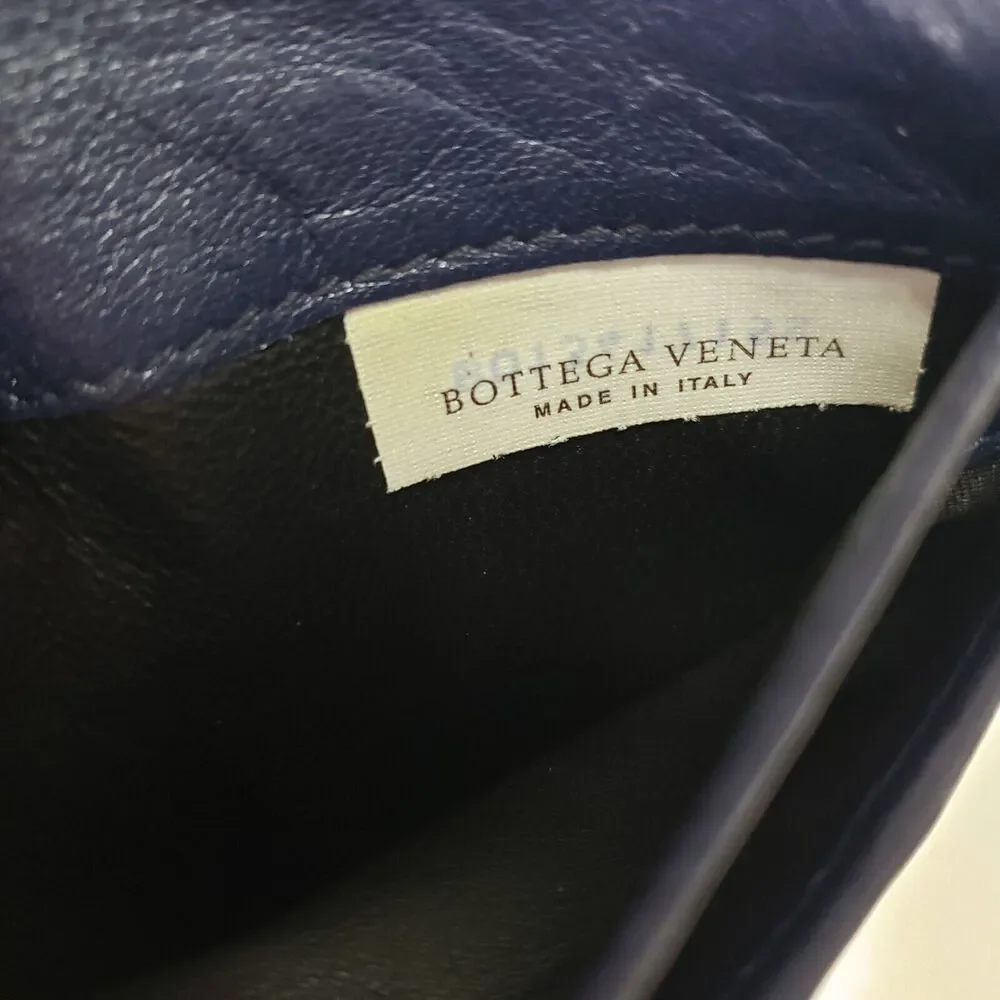 BOTTEGA VENETA Interatiato Woven Blue Leather Bifold Wallet Large Multi Card
